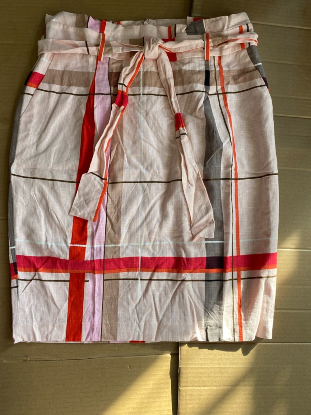 Ann Taylor Pink Plaid Tie-Waist Pencil Skirt